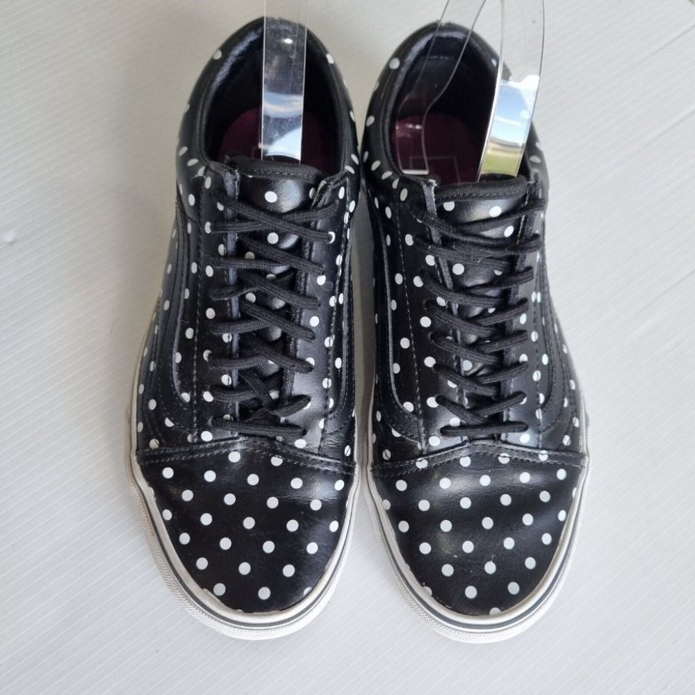Vans Old Skool Black & White Leather Polka Dot Sneakers Size 8.5 - Picture 3 of 8